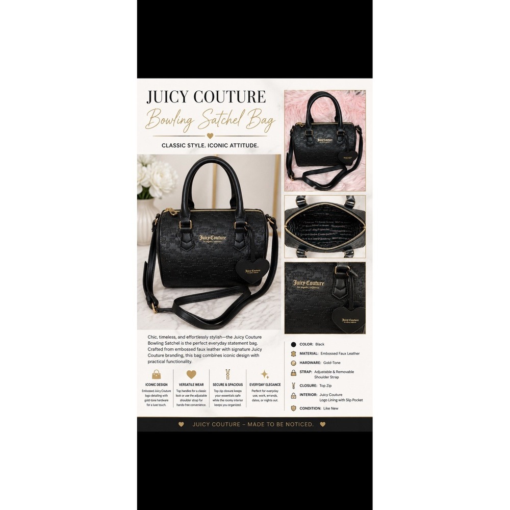 used Juicy couture famed satchel/crossbody licorice Bag Purse Bowling Hollywood